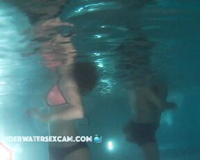 Cute teen girl in bikini in a public pool