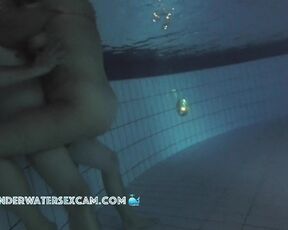 Milf couple naked at night in public pool
