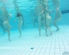 A group of young people enjoy playing naked in the sauna pool