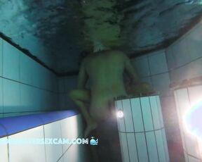 NEW! Our friend here has chosen the dark corner to fuck his new girlfriend in the sauna pool