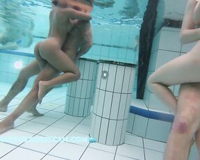 NEW! It's not easy to film two horny young couples in the sauna pool at the same time