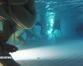 NEW! He tries to hide his erection from the other visitors to the sauna pool