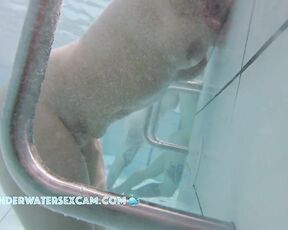 NEW! You can watch this cute chubby girl massaging her lower body with the underwater jet ;-) while the voyeur's hidden pool camera records everything in a public fkk resort