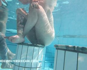 NEW! Sexy milf with big pierced breasts likes to show herself naked in the public sauna pool