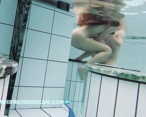 NEW! Young teenage couple fooling around naked in the sauna pool and being filmed by a horny voyeur
