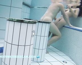 NEW! Young teenage couple fooling around naked in the sauna pool and being filmed by a horny voyeur