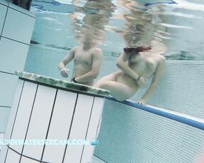 NEW! Young teenage couple fooling around naked in the sauna pool and being filmed by a horny voyeur