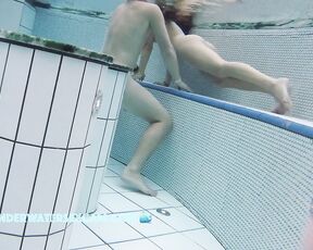 NEW! Young teenage couple fooling around naked in the sauna pool and being filmed by a horny voyeur
