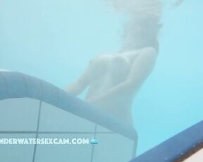 NEW! This horny girl with the great tits gets horny and starts to masturbate with the underwater jets of the lounger