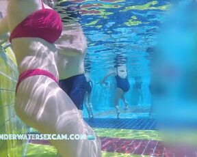 NEW! Young busty wife with red bikini in a public pool