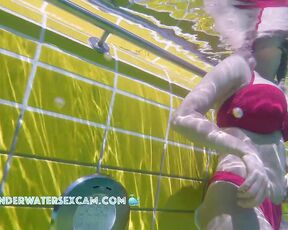NEW! Young busty wife with red bikini in a public pool