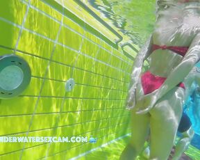NEW! Young busty wife with red bikini in a public pool