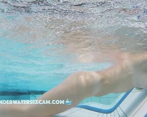 NEW! This horny MILF with beautifully enhanced breasts masturbates shamelessly with underwater jets.