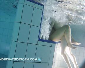 NEW! They think they're all alone in the pool, so they try to fuck because they're both so horny.