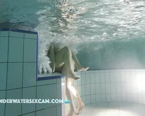 NEW! They think they're all alone in the pool, so they try to fuck because they're both so horny.
