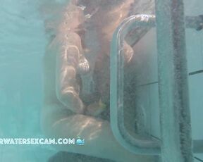NEW! They're just having fun and playing with his dong and her cunt together in the sauna pool.