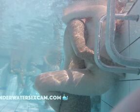 NEW! They're just having fun and playing with his dong and her cunt together in the sauna pool.