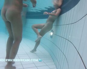 NEW! This 18-year-old teen girl likes to show her small nipples to all the men in the sauna pool.