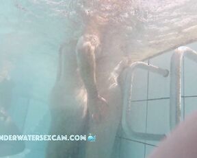 NEW! Cute young couple gets horny with each other in the sauna pool while the voyeur watches