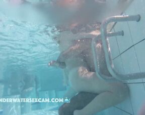 NEW! Cute young couple gets horny with each other in the sauna pool while the voyeur watches