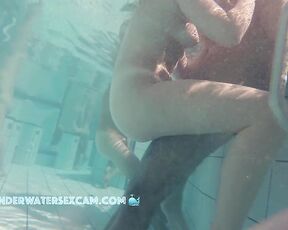 NEW! Cute young couple gets horny with each other in the sauna pool while the voyeur watches