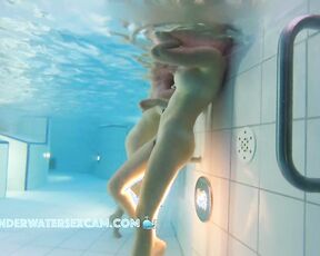NEW! This hot teen18+ girl has a rendezvous with a busty MILF and flirts during an underwater massage.