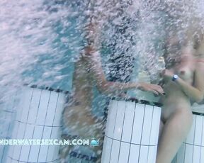 NEW! I found these two cute girls in the sauna pool of a public nudist resort and filmed them right away.