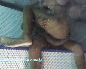This black beauty gets really horny in the jacuzzi and would love to fuck his BBC right away.