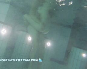 NEW! The young teen couple goes outside to the sauna pool to fuck in the dark.