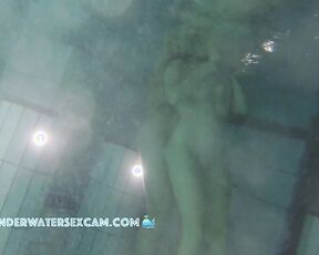 NEW! The young teen couple goes outside to the sauna pool to fuck in the dark.