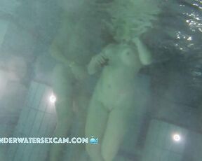 NEW! The young teen couple goes outside to the sauna pool to fuck in the dark.