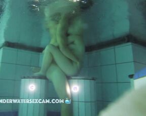 NEW! The young teen couple goes outside to the sauna pool to fuck in the dark.