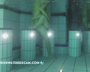 NEW! The young teen couple goes outside to the sauna pool to fuck in the dark.