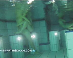 NEW! The young teen couple goes outside to the sauna pool to fuck in the dark.