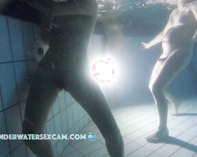 NEW! A beautiful young girl with small breasts and nipples enjoys the warm water in the sauna pool.