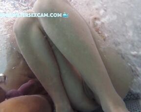 NEW! She gets totally horny and jerks him off and feels his bulging balls in the jacuzzi.