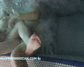 NEW! The girl is so horny in the pool! She kindly gives him a hand job but keeps fingering herself.