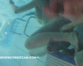 NEW! The girl is so horny in the pool! She kindly gives him a hand job but keeps fingering herself.