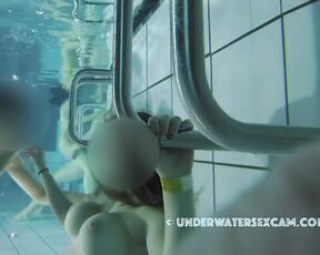 NEW! Because she saw my hard big cock, this busty teen girl gets horny and tries to see him underwater.