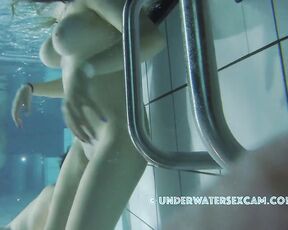 NEW! Because she saw my hard big cock, this busty teen girl gets horny and tries to see him underwater.