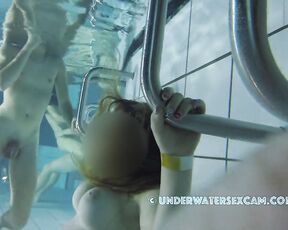 NEW! Because she saw my hard big cock, this busty teen girl gets horny and tries to see him underwater.