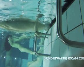 NEW! Because she saw my hard big cock, this busty teen girl gets horny and tries to see him underwater.
