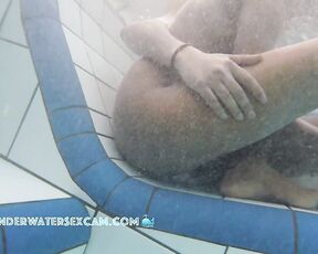 NEW! This hot Indian beauty with big breasts, large areolas, and hard nipples, and the equally horny voyeur filming her with his hidden underwater camera in a public swimming pool