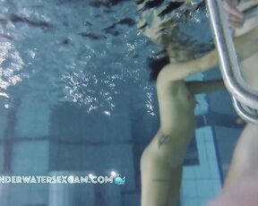 NEW! She's just waiting for his cock to get hard so she can fuck him hard in the sauna pool