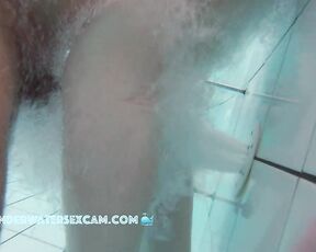 NEW! This crazy young girl is getting pounded really hard by the underwater jet because she's just so horny