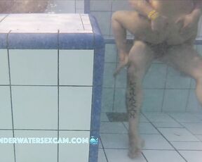 NEW! Even though the sauna pool is packed with people, no one notices that this young couple is really having sex.