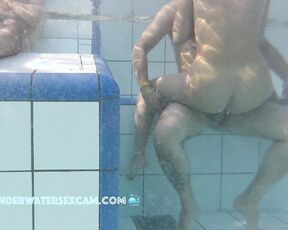 NEW! Even though the sauna pool is packed with people, no one notices that this young couple is really having sex.