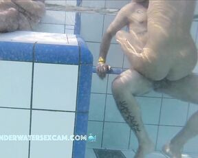 NEW! Even though the sauna pool is packed with people, no one notices that this young couple is really having sex.