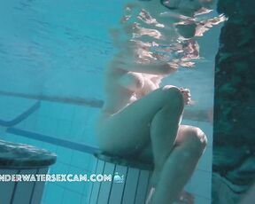 NEW! Because she loves being naked in the pool so much, it turns her on, and the nipples of her large breasts get hard