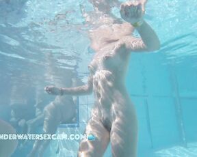NEW! These teen angels are really excited because it's their first time being completely naked in the pool in front of all these experienced men.